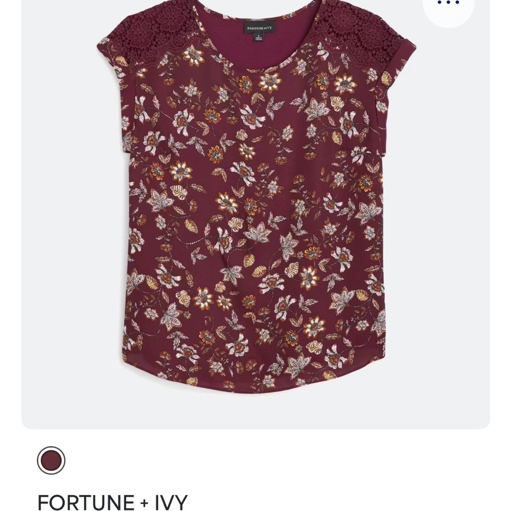 Women's Burgundy Floral Lace Sleeve Top